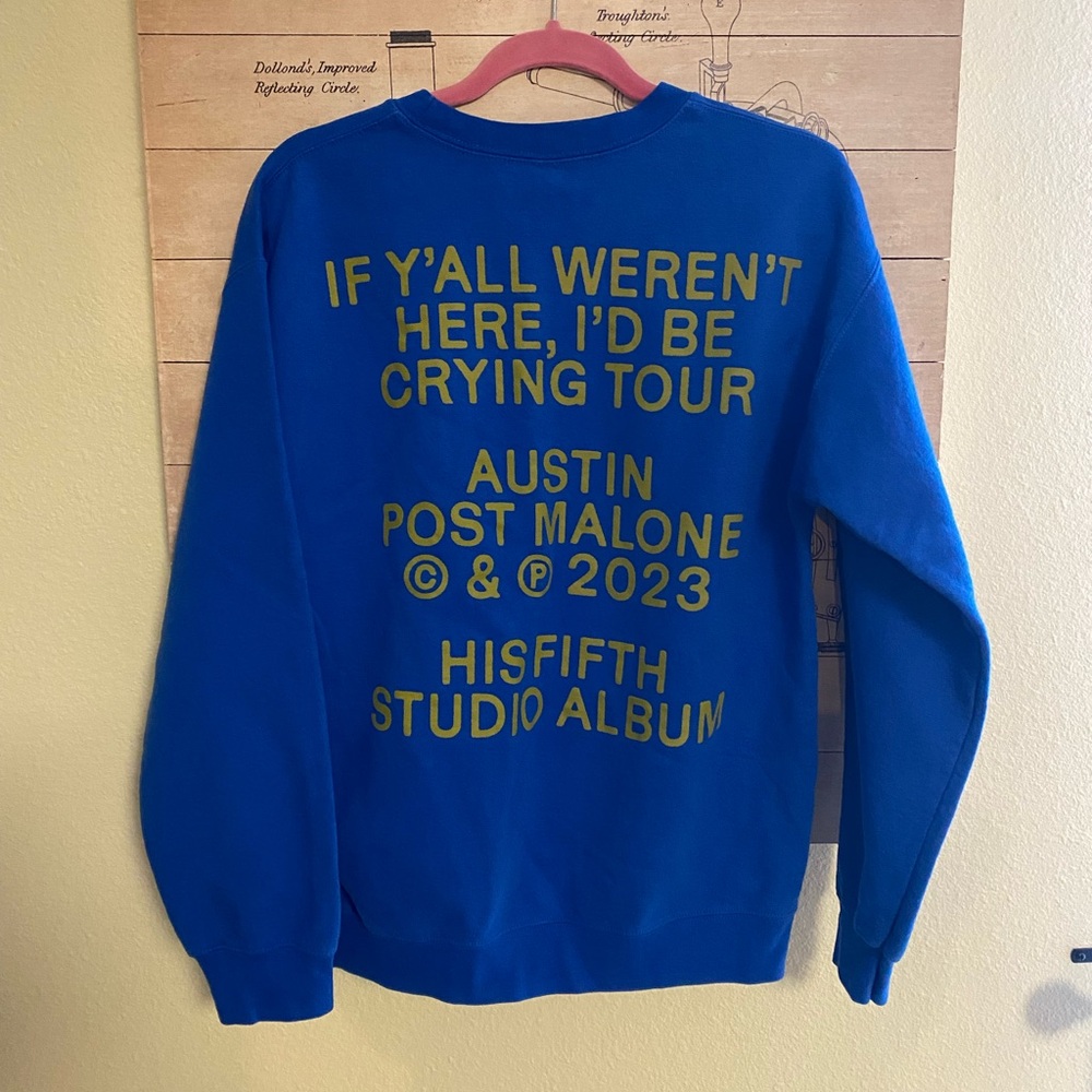 Post Malone Tour Iād Be Crying Blue Sweatshirt - Picture 2 of 3